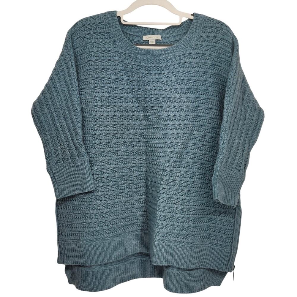 Garnet Hill‎ Teal Lambswool Blend Dolman Sleeve Zipped Pullover Sweater Women XS